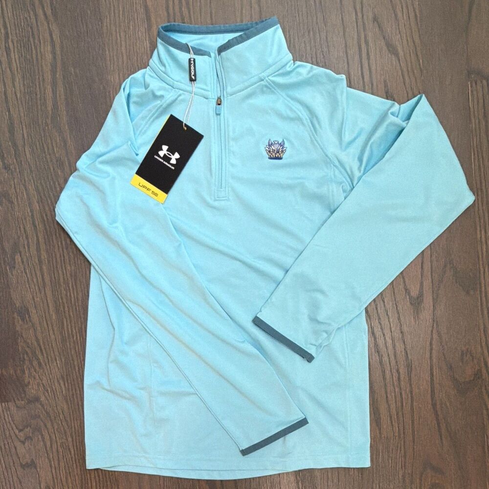 UNDER ARMOUR Golf UPF 50 1/4 Zip Pullover Light Blue Youth Medium YM Crest NWT